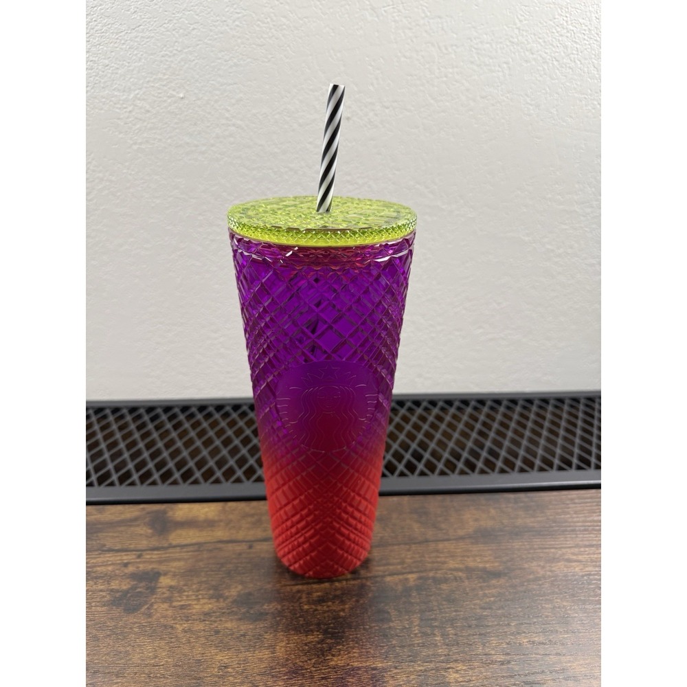 Starbucks 2024 Studded Tumbler 24oz Neon Pink Red Green Lid Swirl Straw Cold Cup